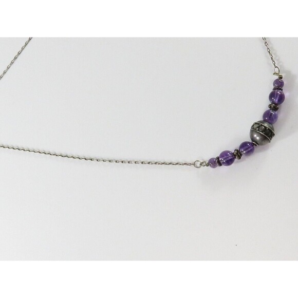 17 3/4" Sterling Silver Necklace with 6 Round Polished Amethyst and Sterling Bal - Picture 3 of 6